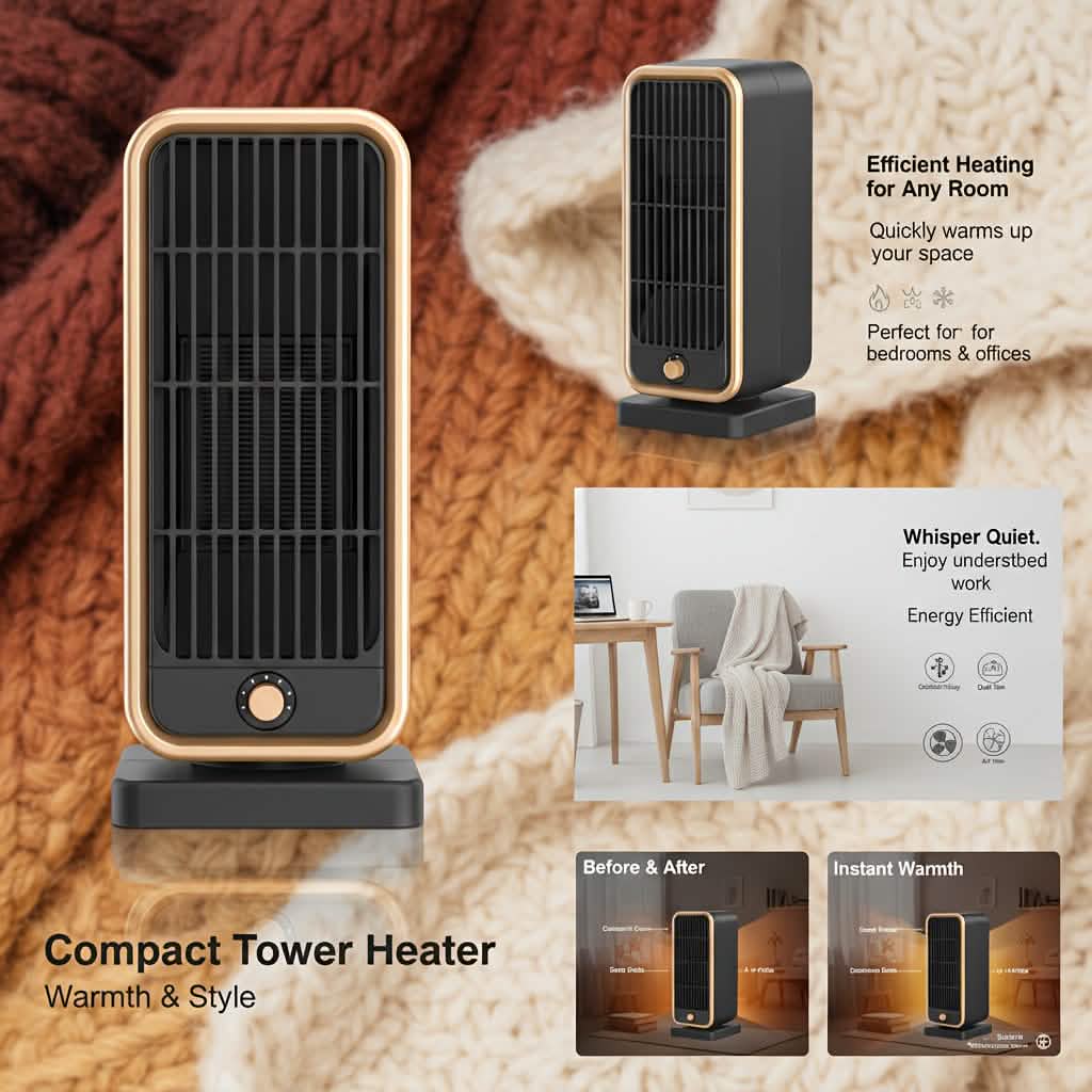 X 500W Portable Ceramic Space Heater with Safety Tip-Over Protection