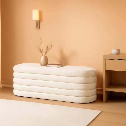 X 43 Inch SherpaWhite Upholstered Storage Ottoman Bench