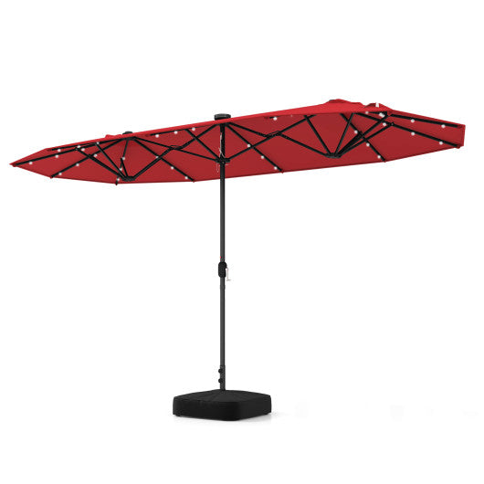 X (SOLAR POWERED) 13FT Double-sided Patio Umbrella with Solar Lights for Garden Pool Backyard-Coffee