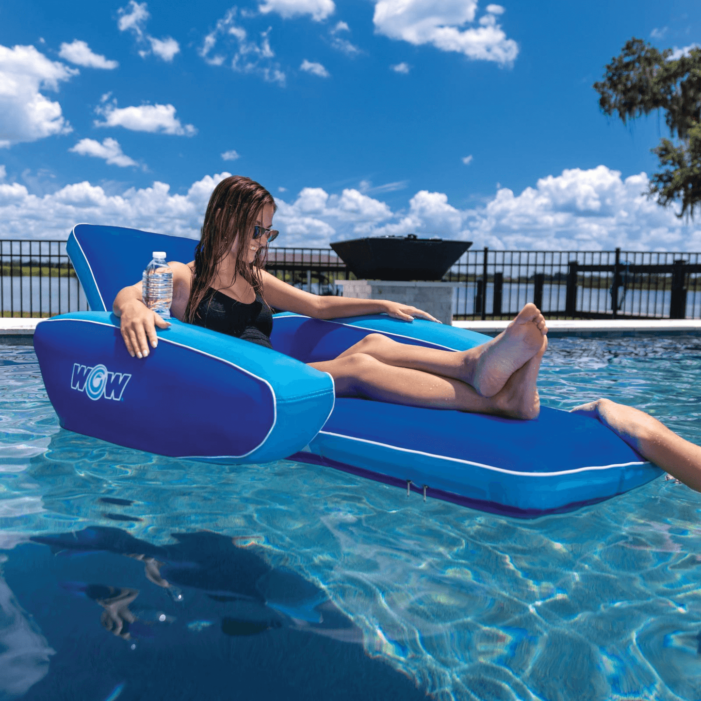 X WOW Watersports Modern Lounger Pool Float with Cup Holder and Reclining Back