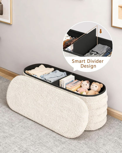 X 43 Inch SherpaWhite Upholstered Storage Ottoman Bench