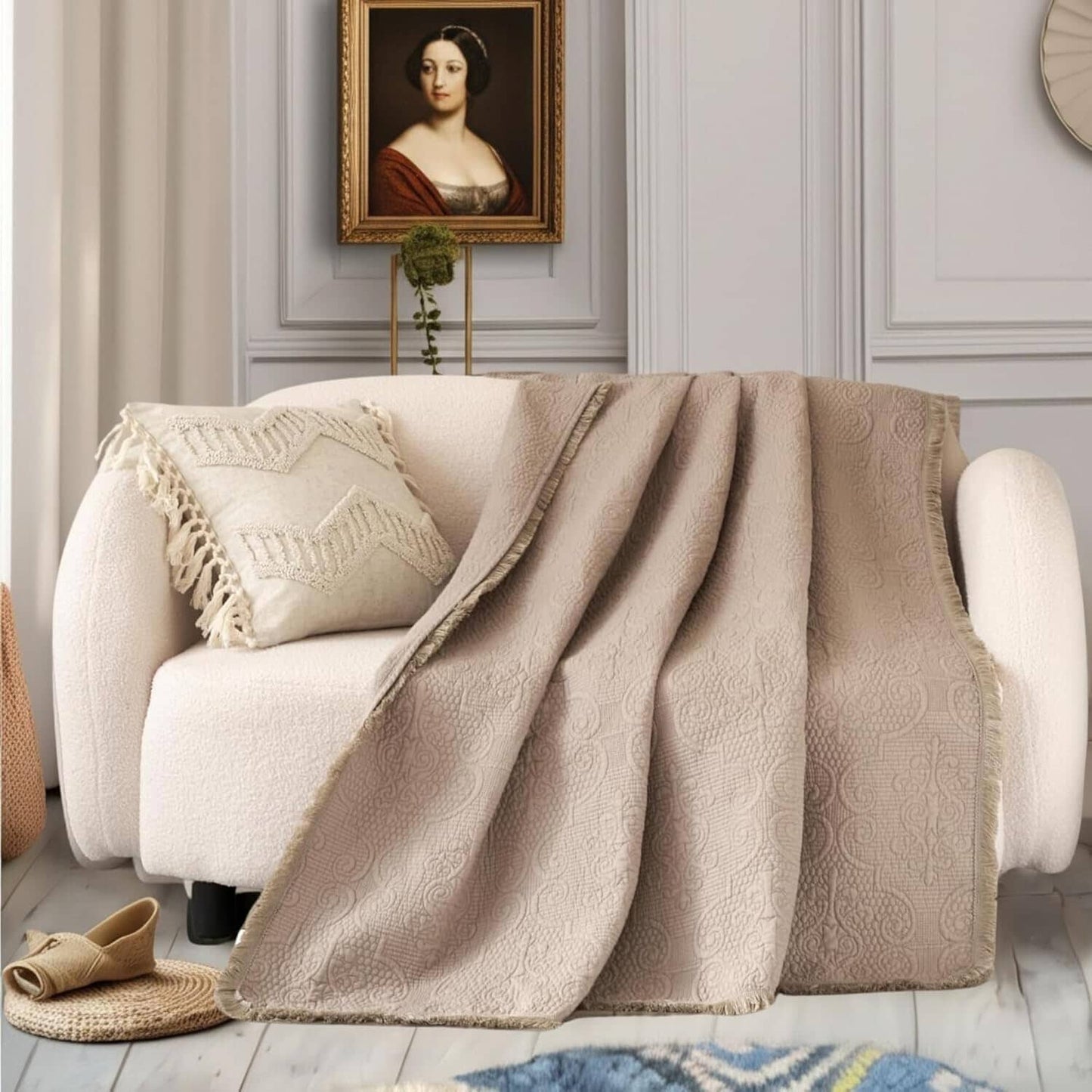 X DaDa Bedding Elegant Fringed 100% Cotton Quilted Throw Blanket - Luxurious 50x60 Inches