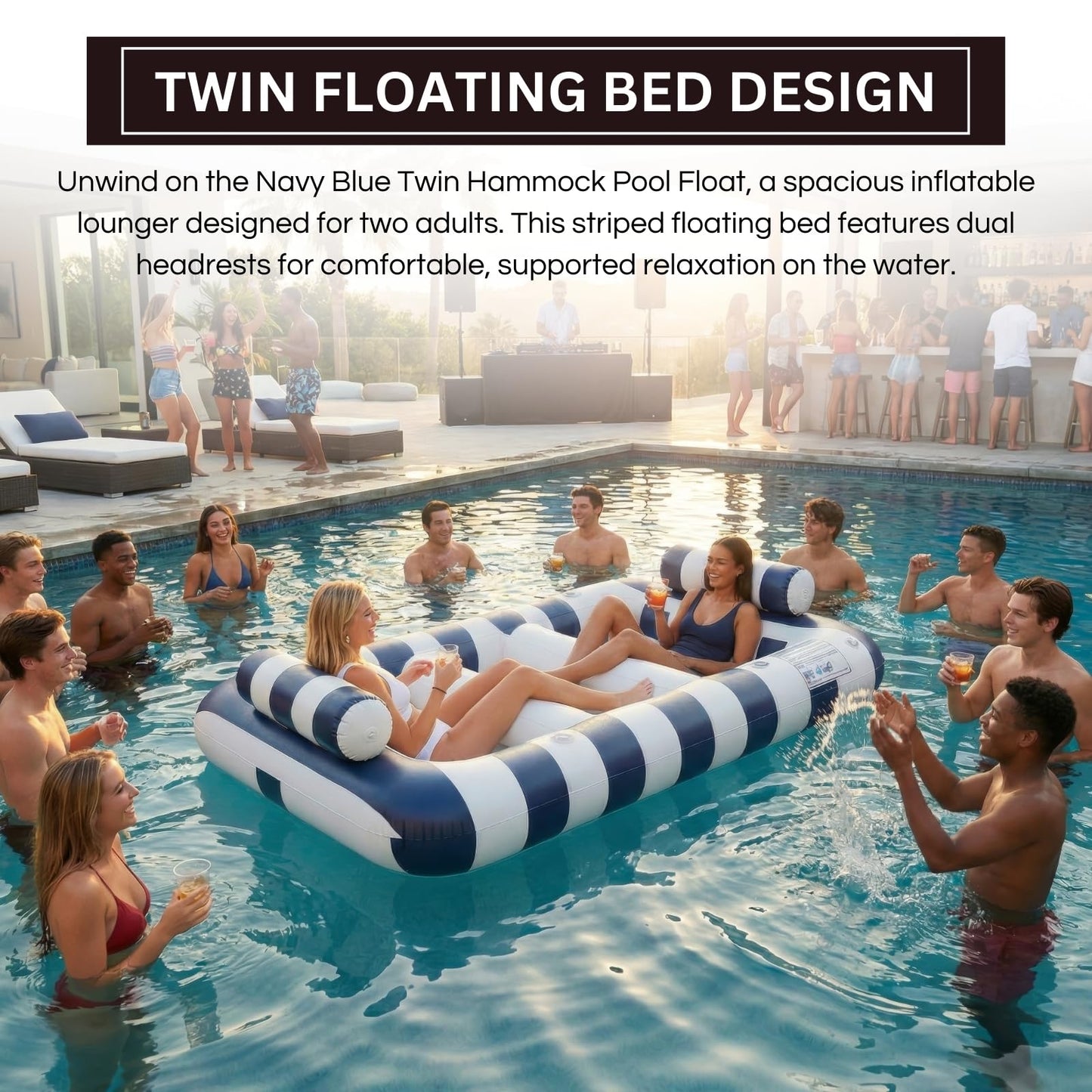 X Navy Blue Twin Hammock Pool Float