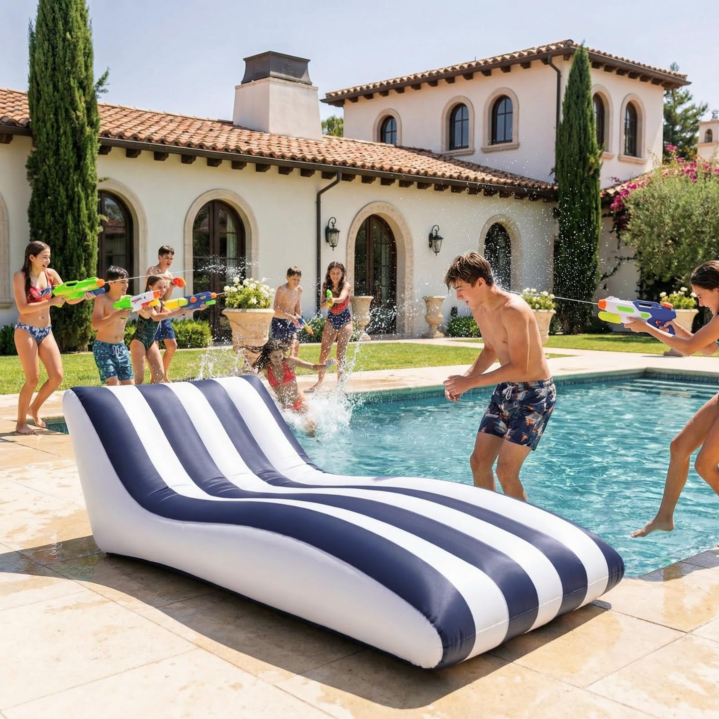 X Mediterranean Stripe Pool Lounger