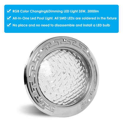 X Color Change Inground Pool Light, 10" 35W 3000lm