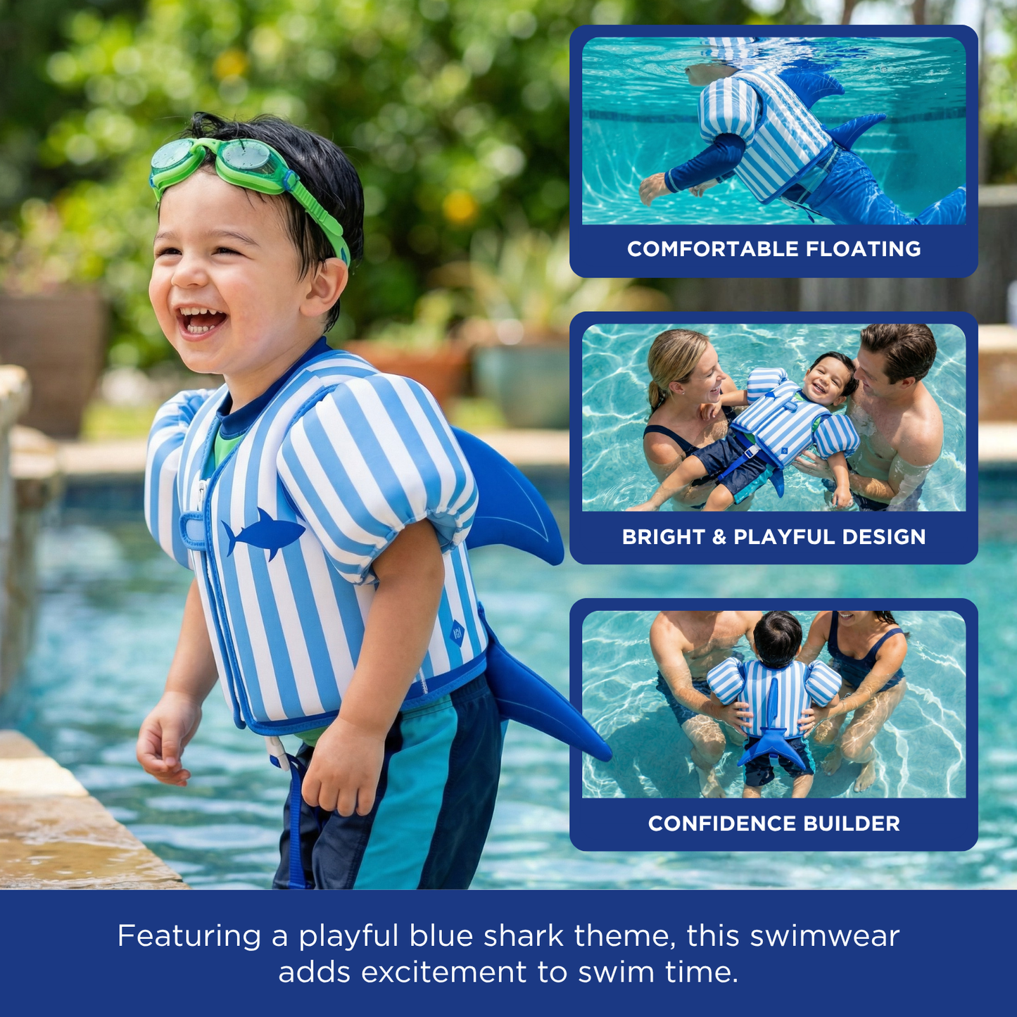 X Floating Jackets with Sleeves for Pool or Beach | 1-3 Years | Blue Shark