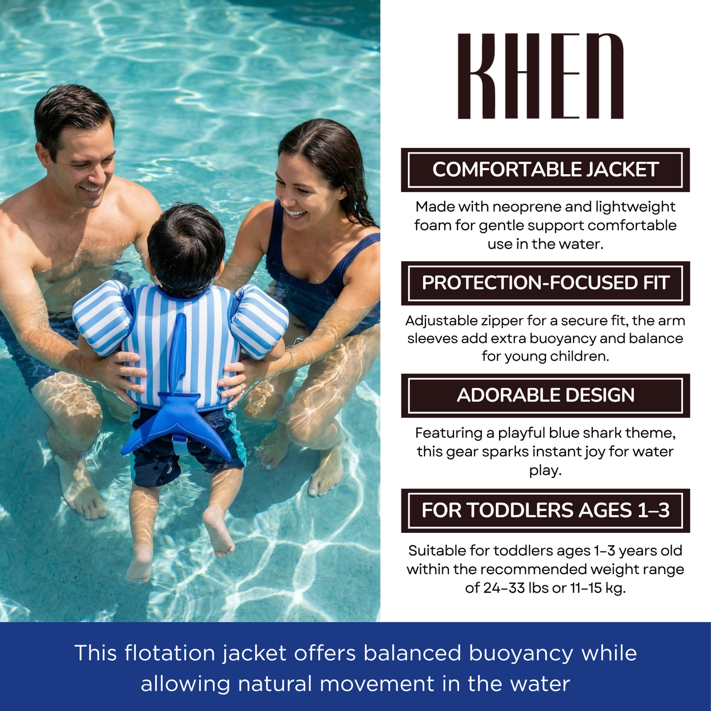 X Floating Jackets with Sleeves for Pool or Beach | 1-3 Years | Blue Shark