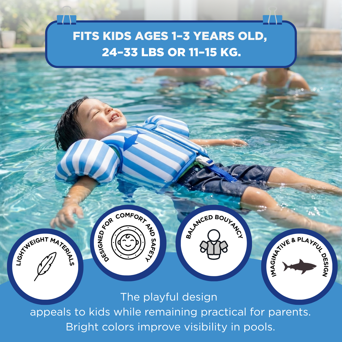 X Floating Jackets with Sleeves for Pool or Beach | 1-3 Years | Blue Shark
