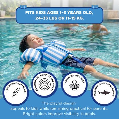 X Floating Jackets with Sleeves for Pool or Beach | 1-3 Years | Blue Shark