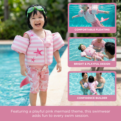 X Floating Jackets with Sleeves for Pool or Beach | 1-3 Years | Pink Mermaid