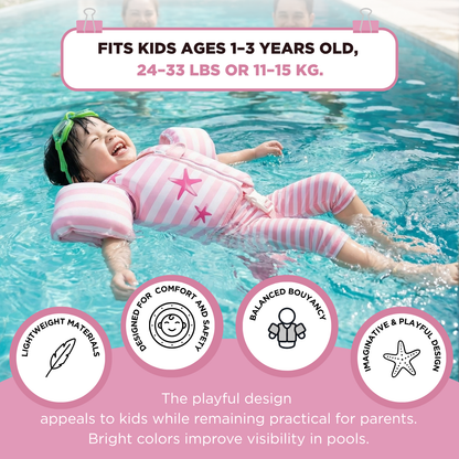 X Floating Jackets with Sleeves for Pool or Beach | 1-3 Years | Pink Mermaid