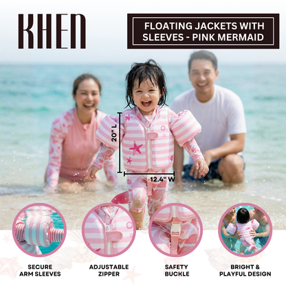 X Floating Jackets with Sleeves for Pool or Beach | 1-3 Years | Pink Mermaid