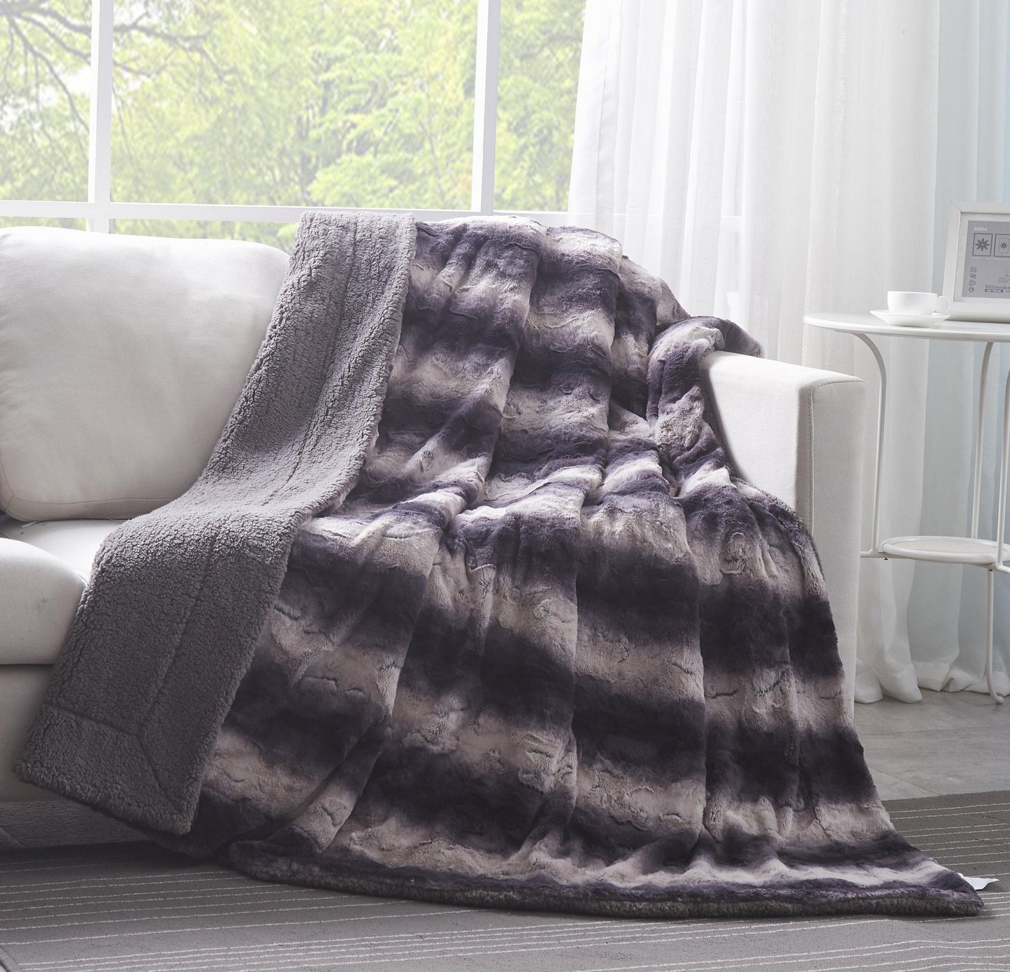 X Tache Luxury Black Striped Faux Fur Throw Blanket