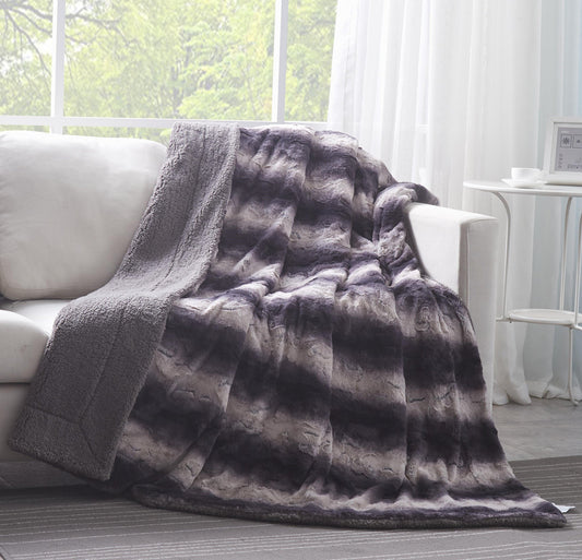 X Tache Luxury Black Striped Faux Fur Throw Blanket