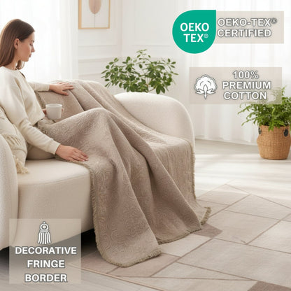 X DaDa Bedding Elegant Fringed 100% Cotton Quilted Throw Blanket - Luxurious 50x60 Inches
