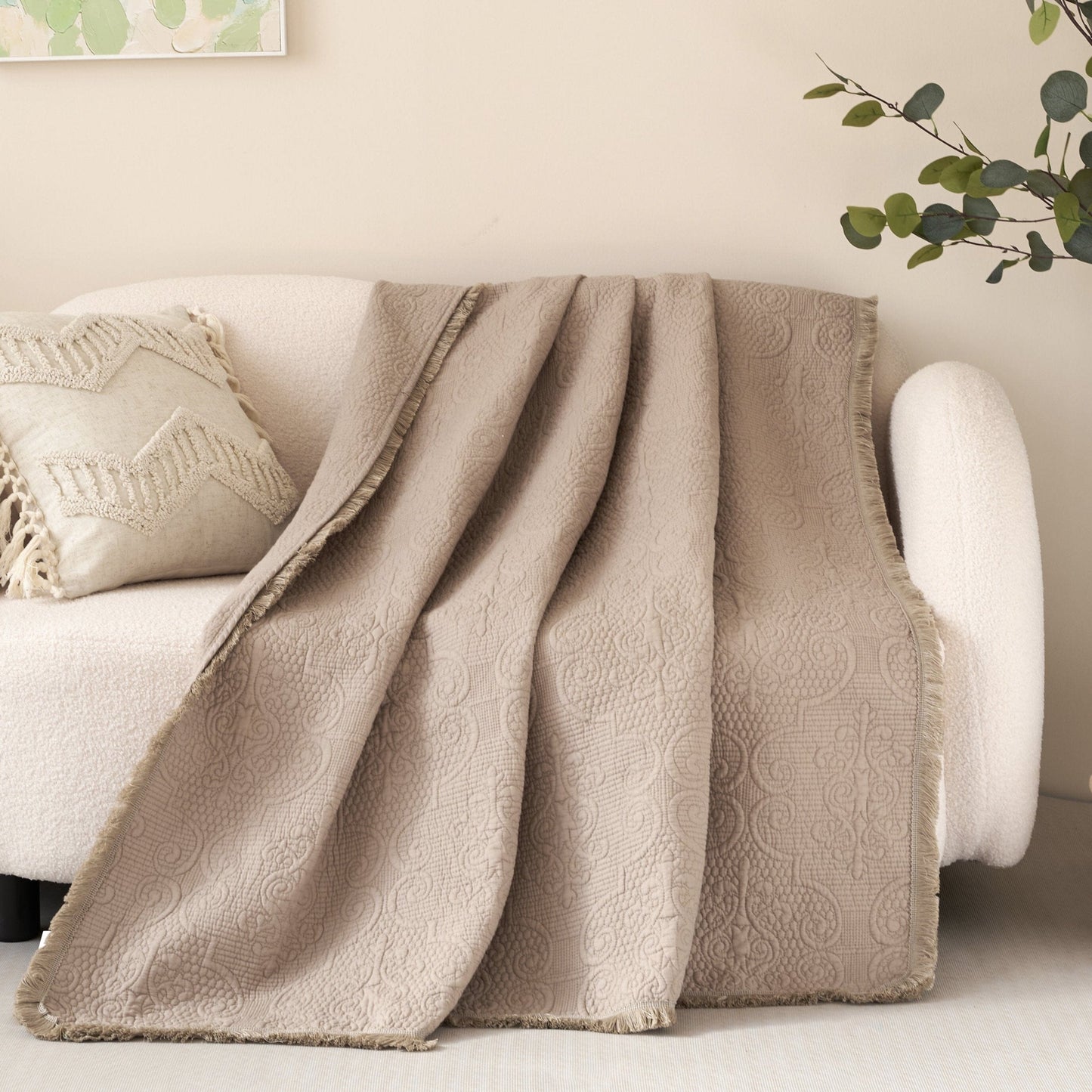 X DaDa Bedding Elegant Fringed 100% Cotton Quilted Throw Blanket - Luxurious 50x60 Inches