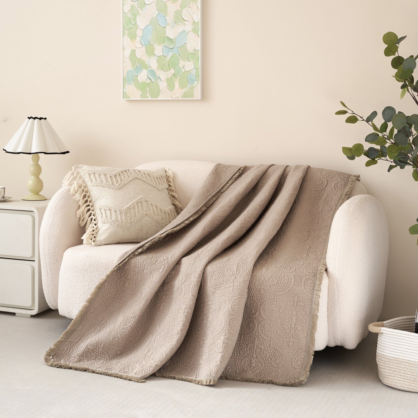 X DaDa Bedding Elegant Fringed 100% Cotton Quilted Throw Blanket - Luxurious 50x60 Inches