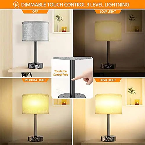 X Bedside Table Lamp Alarm Clock Charging - 3 Brightness Level