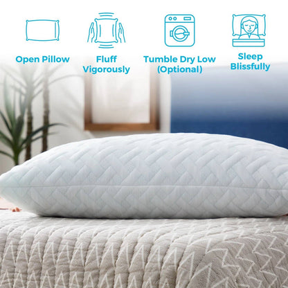 X Set of 2 - Shredded Memory Foam Bed Pillows with 2 Pillowcases - Standard size