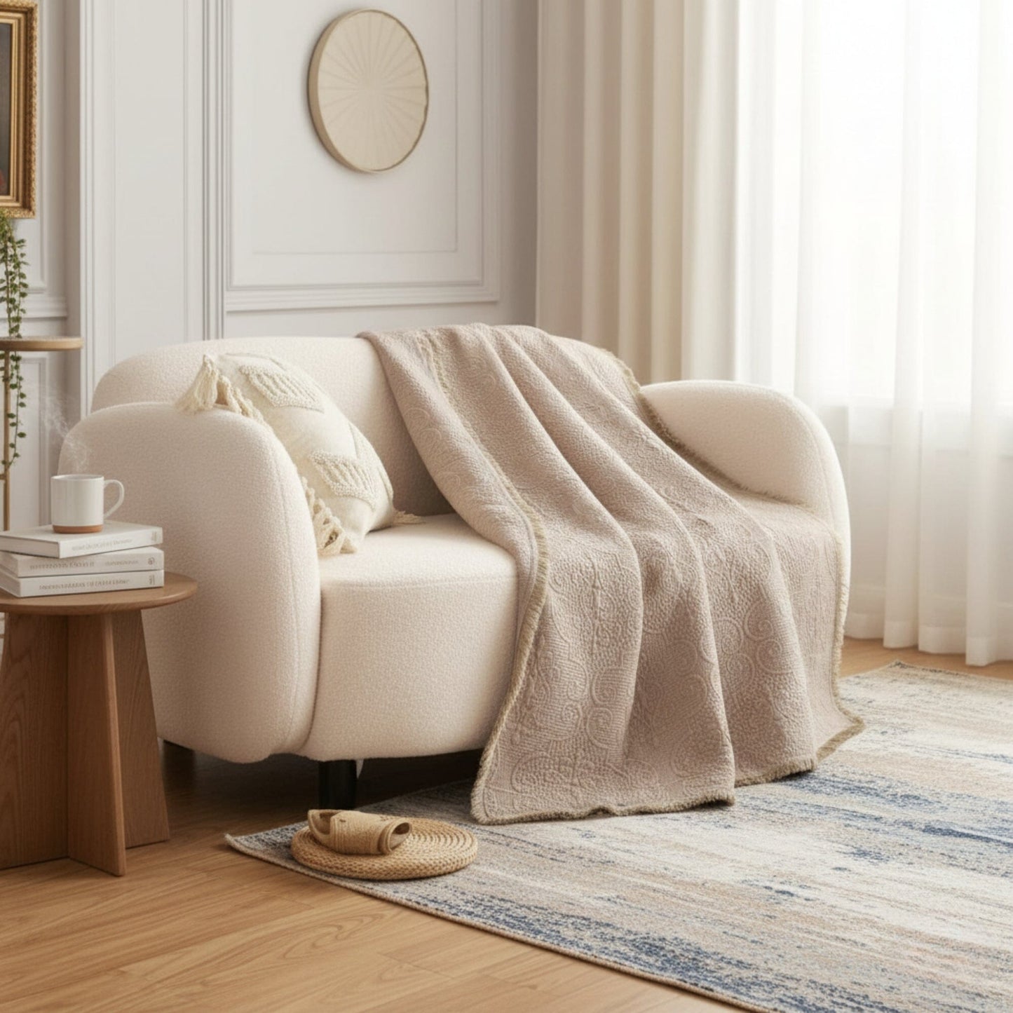 X DaDa Bedding Elegant Fringed 100% Cotton Quilted Throw Blanket - Luxurious 50x60 Inches