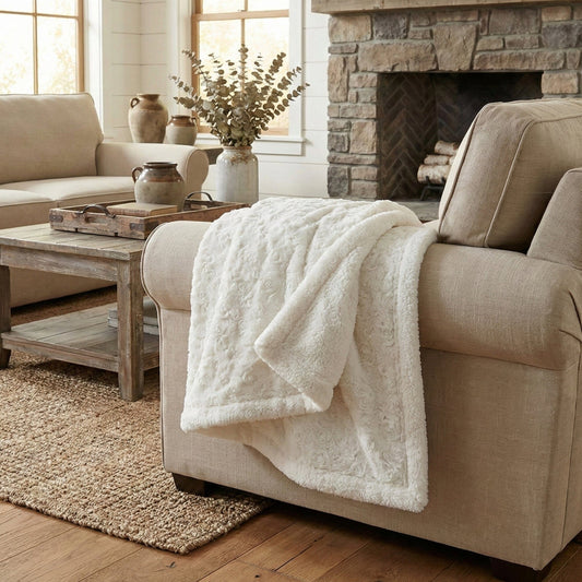 X DaDa Bedding Luxury White Roses Fluffy Soft Throw Blanket