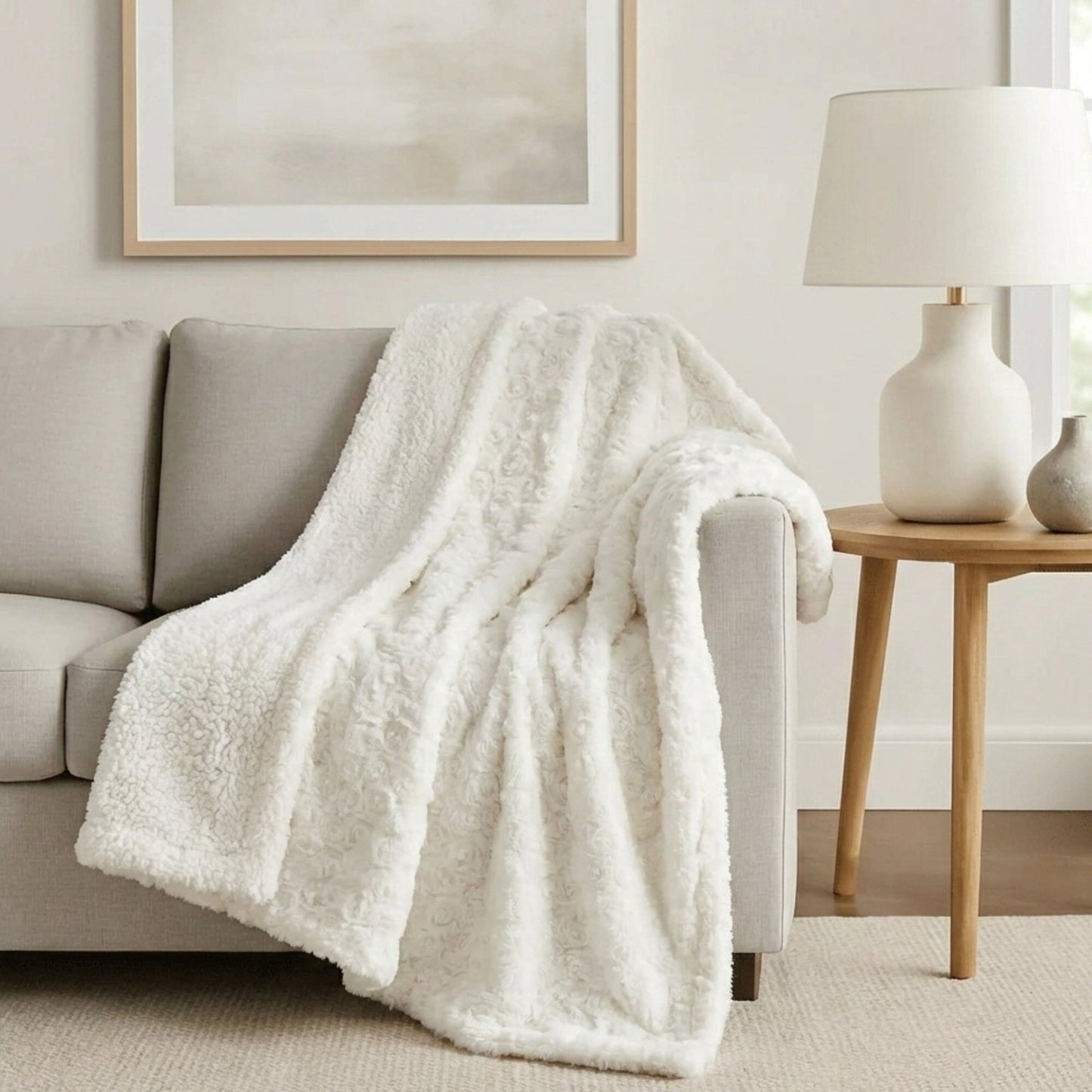 X DaDa Bedding Luxury White Roses Fluffy Soft Throw Blanket