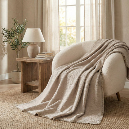 X DaDa Bedding Elegant Fringed 100% Cotton Quilted Throw Blanket - Luxurious 50x60 Inches