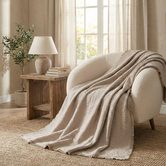 X DaDa Bedding Elegant Fringed 100% Cotton Quilted Throw Blanket - Luxurious 50x60 Inches