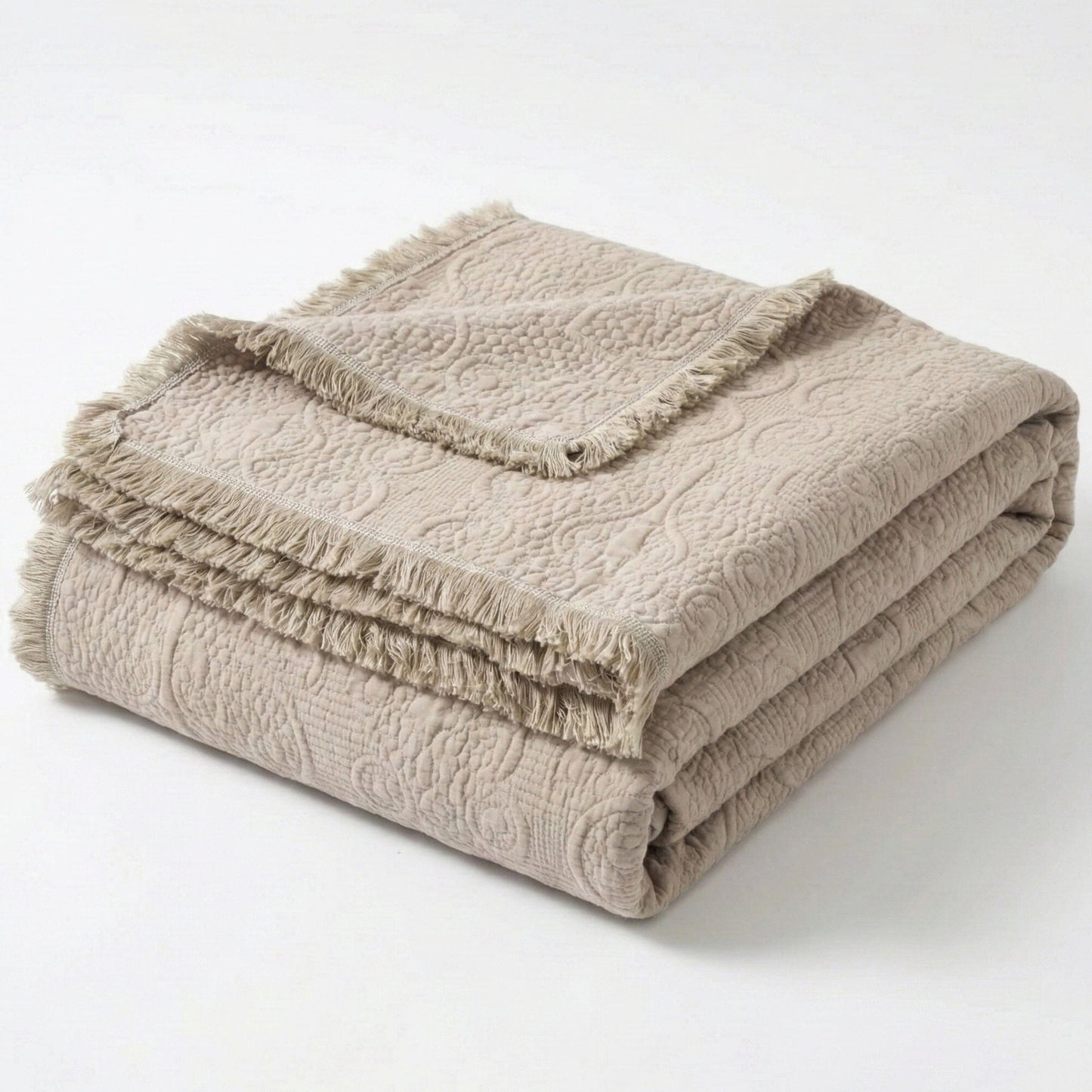 X DaDa Bedding Elegant Fringed 100% Cotton Quilted Throw Blanket - Luxurious 50x60 Inches