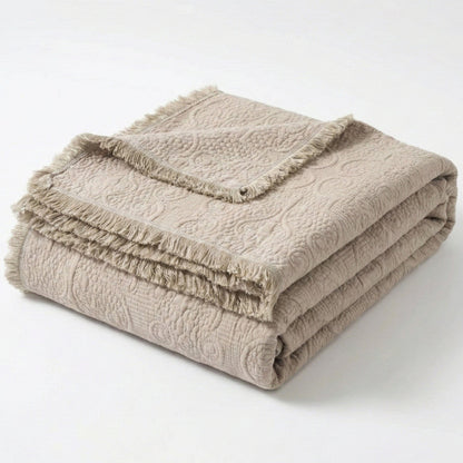 X DaDa Bedding Elegant Fringed 100% Cotton Quilted Throw Blanket - Luxurious 50x60 Inches