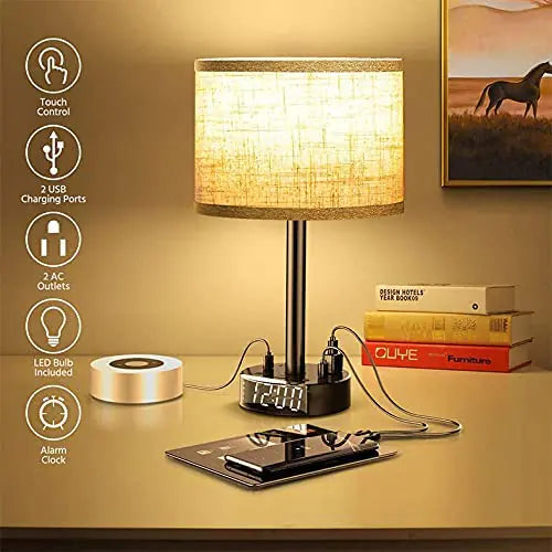 X Bedside Table Lamp Alarm Clock Charging - 3 Brightness Level