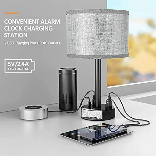 X Bedside Table Lamp Alarm Clock Charging - 3 Brightness Level