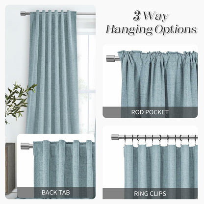 X 63in Blackout Linen Curtains 2 Panels Dusty Blue 52x63in