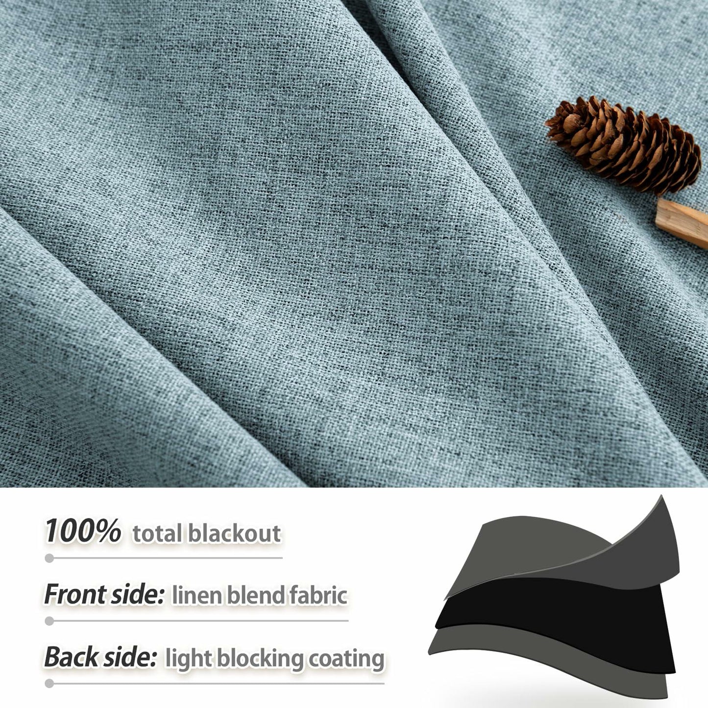 X 63in Blackout Linen Curtains 2 Panels Dusty Blue 52x63in