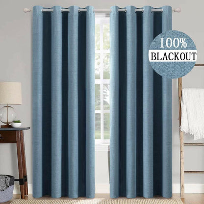 X 63in Blackout Linen Curtains 2 Panels Dusty Blue 52x63in