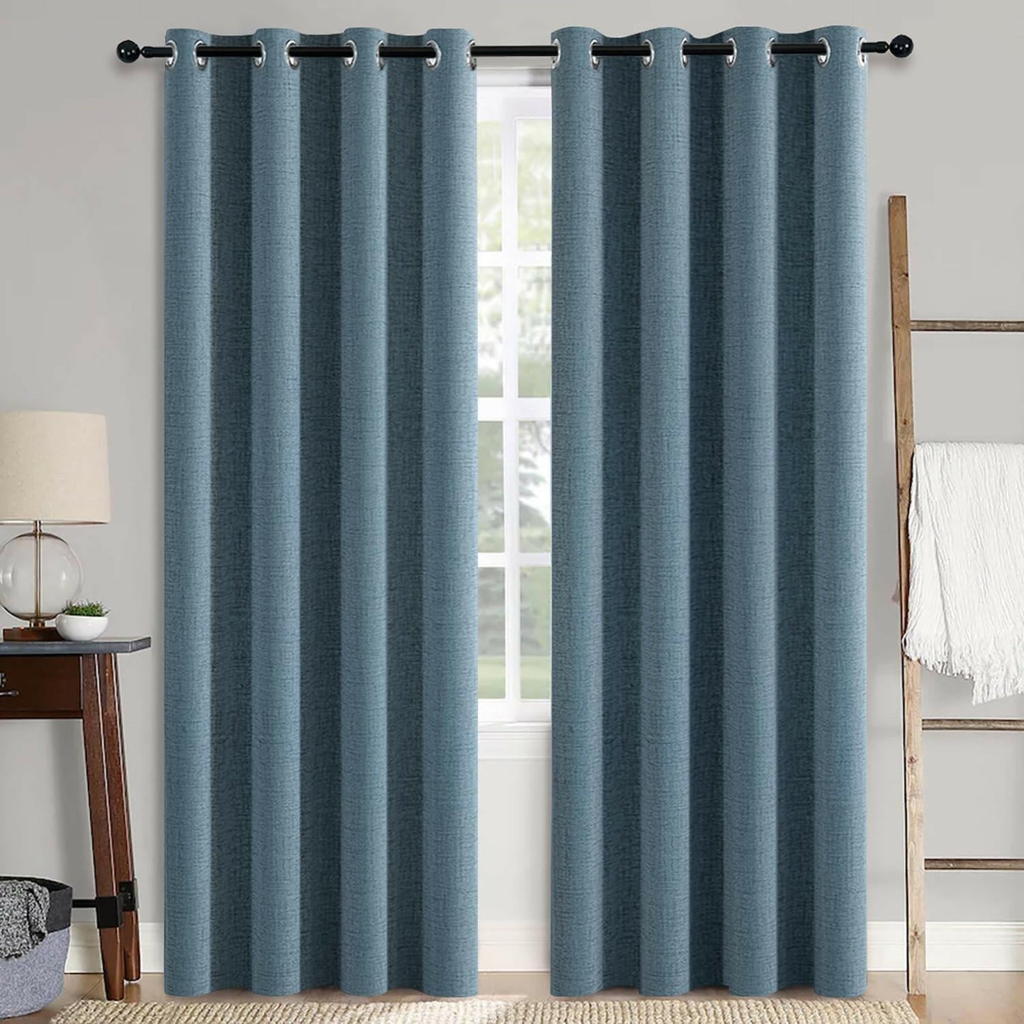 X 63in Blackout Linen Curtains 2 Panels Dusty Blue 52x63in