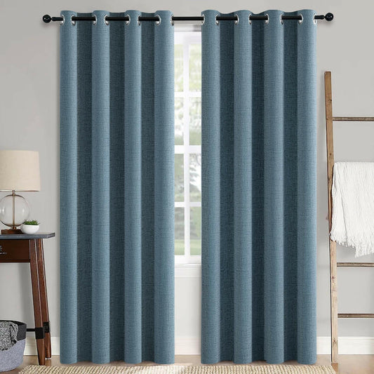 X 63in Blackout Linen Curtains 2 Panels Dusty Blue 52x63in