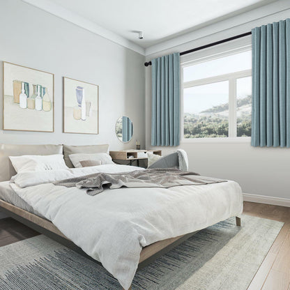 X 63in Blackout Linen Curtains 2 Panels Dusty Blue 52x63in