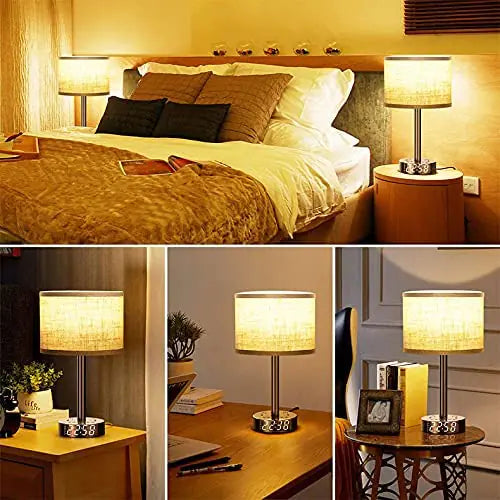 X Bedside Table Lamp Alarm Clock Charging - 3 Brightness Level